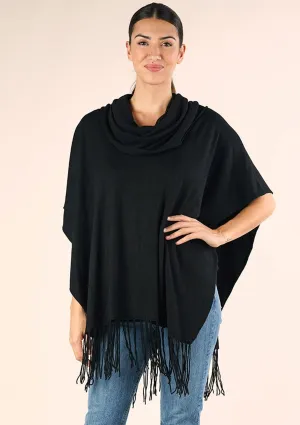 Boho Fringed Poncho Sweater