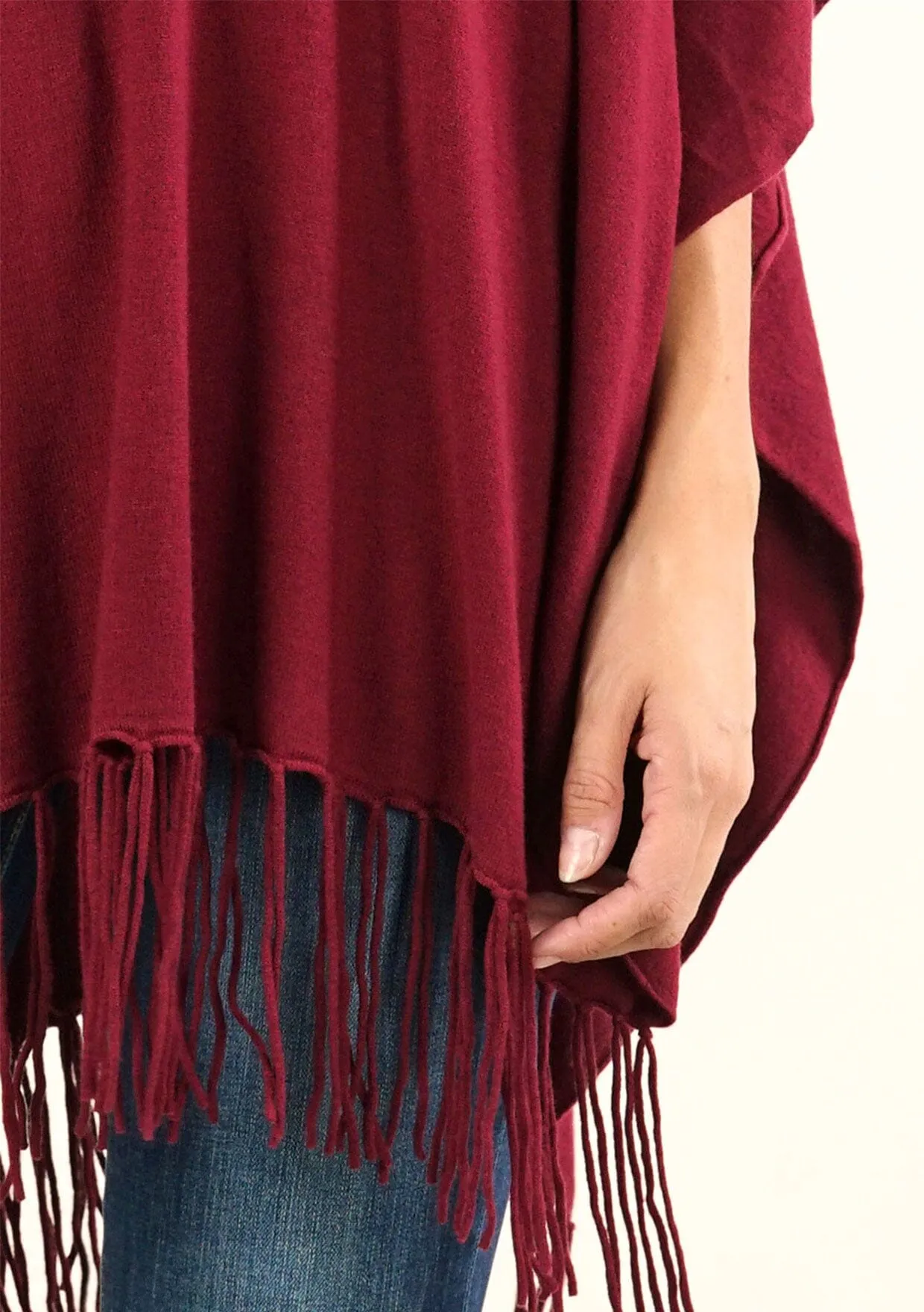 Boho Fringed Poncho Sweater