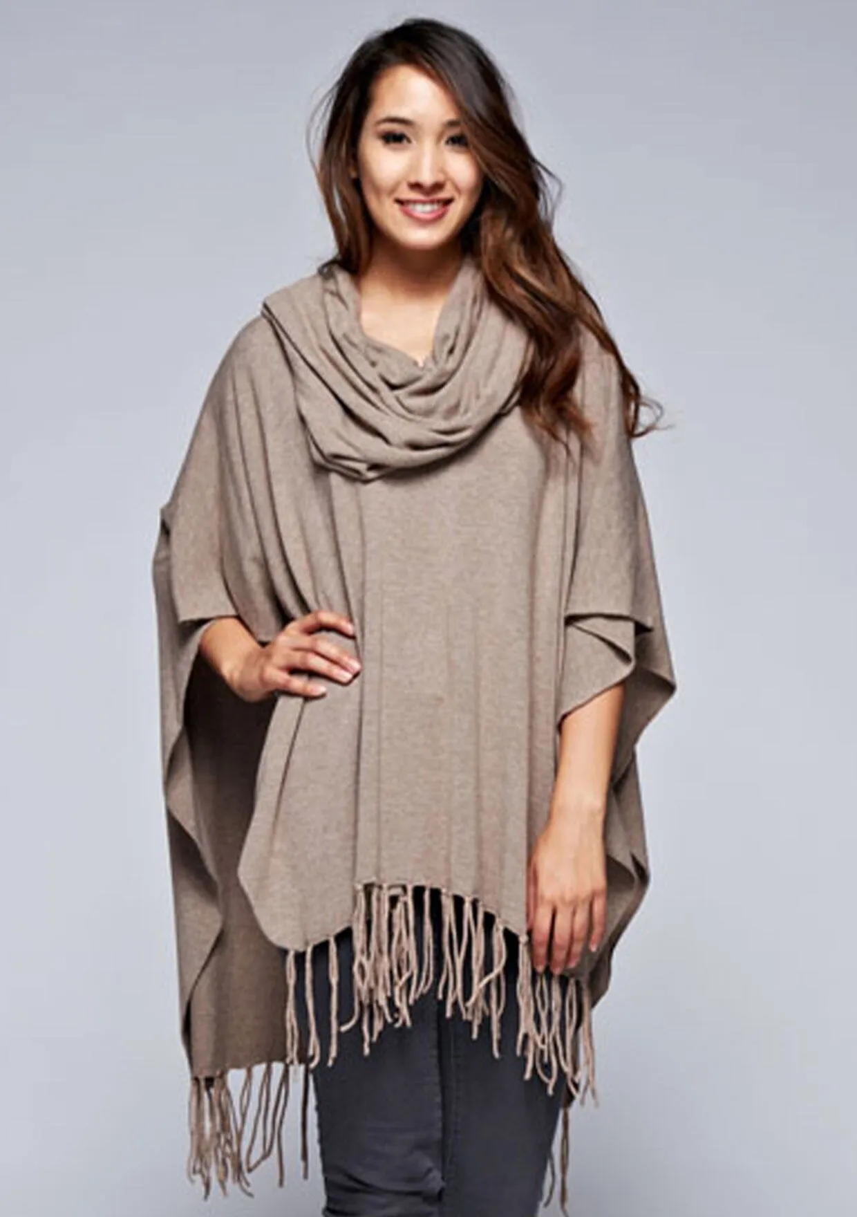 Boho Fringed Poncho Sweater