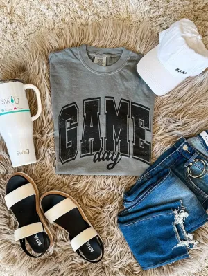 Bold Block Letter Game Day Graphic Tee - Light Grey