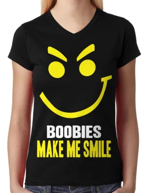 Boobies Make Me Smile Junior Ladies V-neck T-shirt