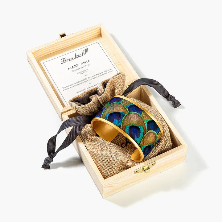 Brackish - Mary Ann Wide Cuff Bracelet - Peacock Feathers