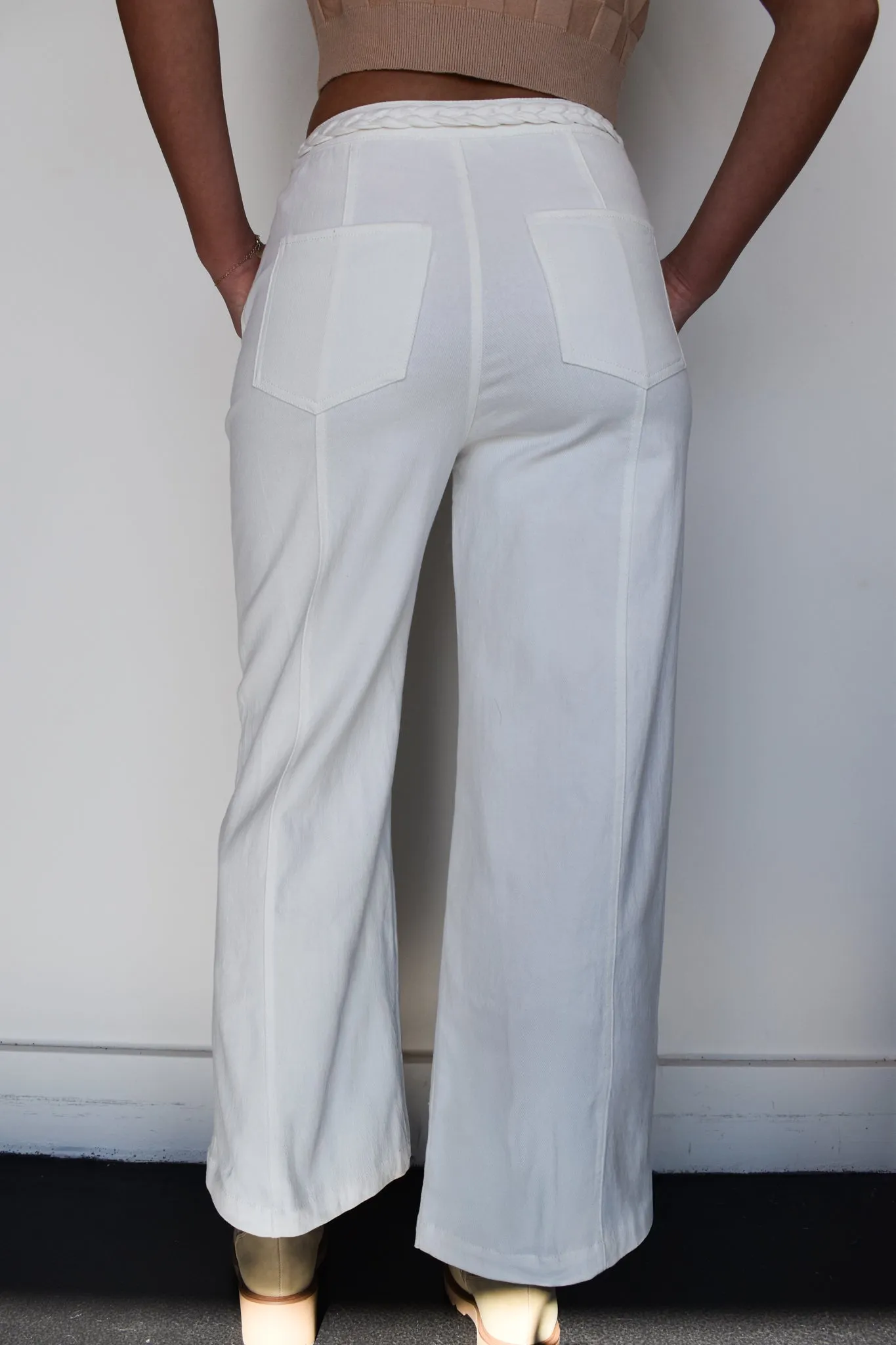 Braided Wide Leg Denim- White