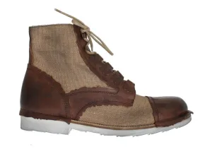 Brown Leather Linen Above Ankle Boots