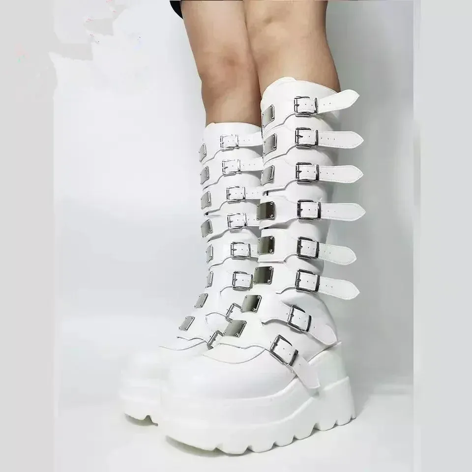 Buckles Galore Knee High Wedges