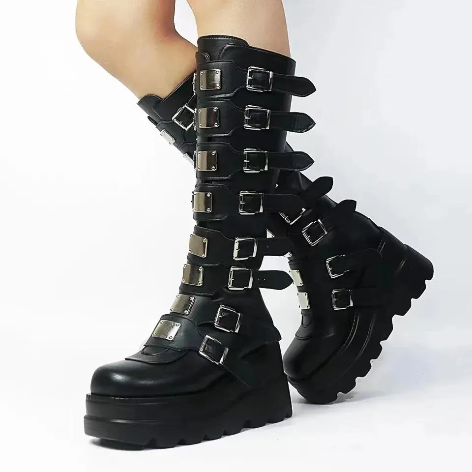 Buckles Galore Knee High Wedges