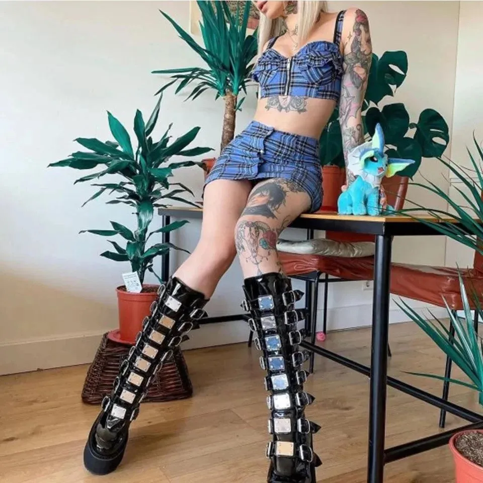 Buckles Galore Knee High Wedges