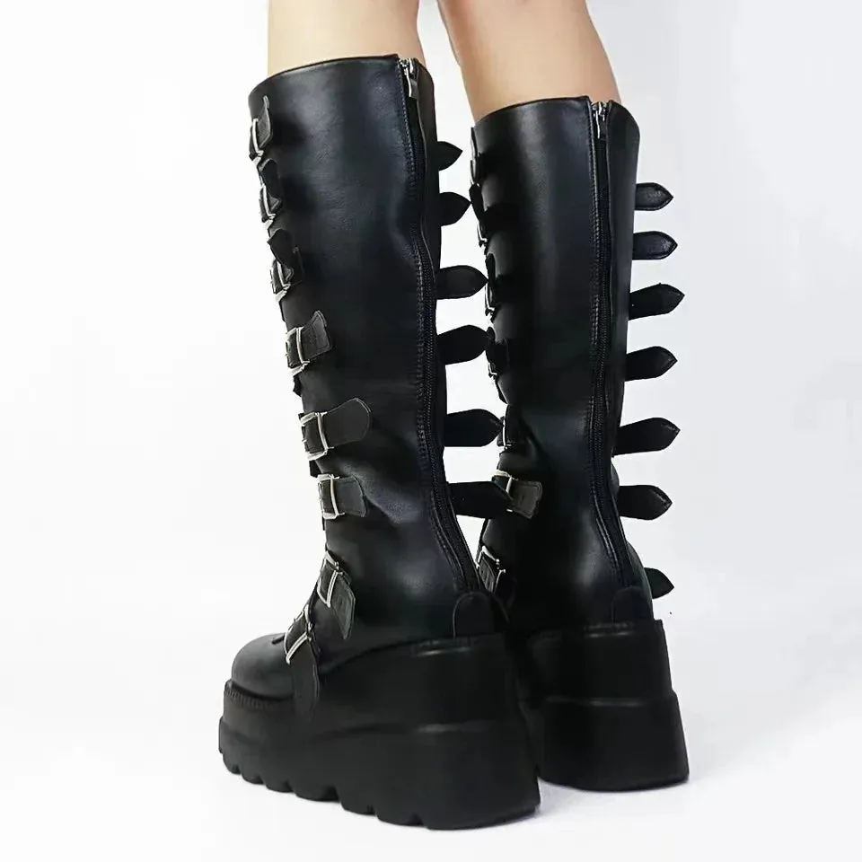 Buckles Galore Knee High Wedges
