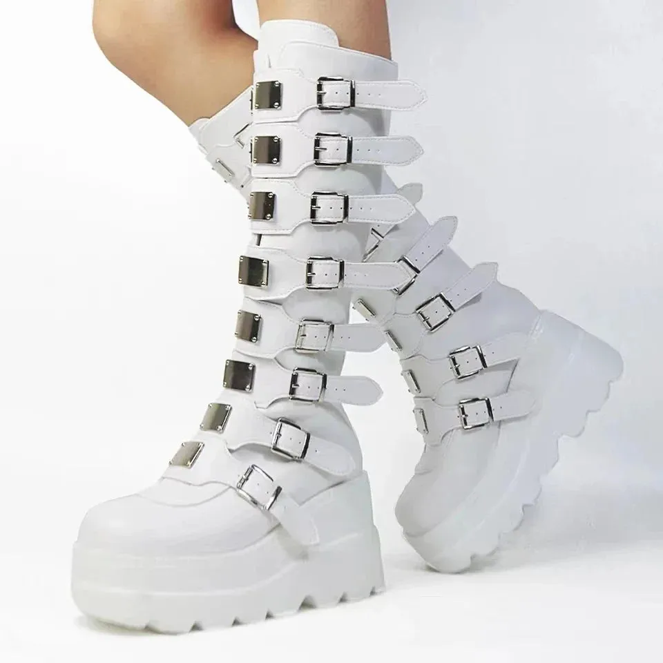 Buckles Galore Knee High Wedges