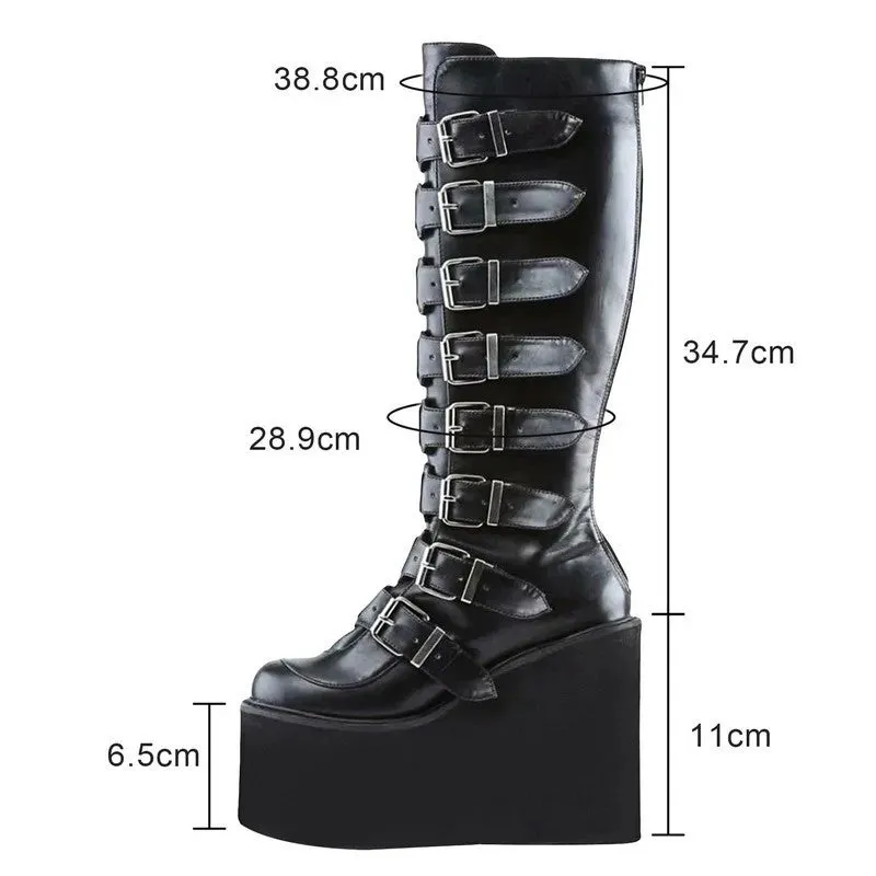 Buckles Galore Knee High Wedges