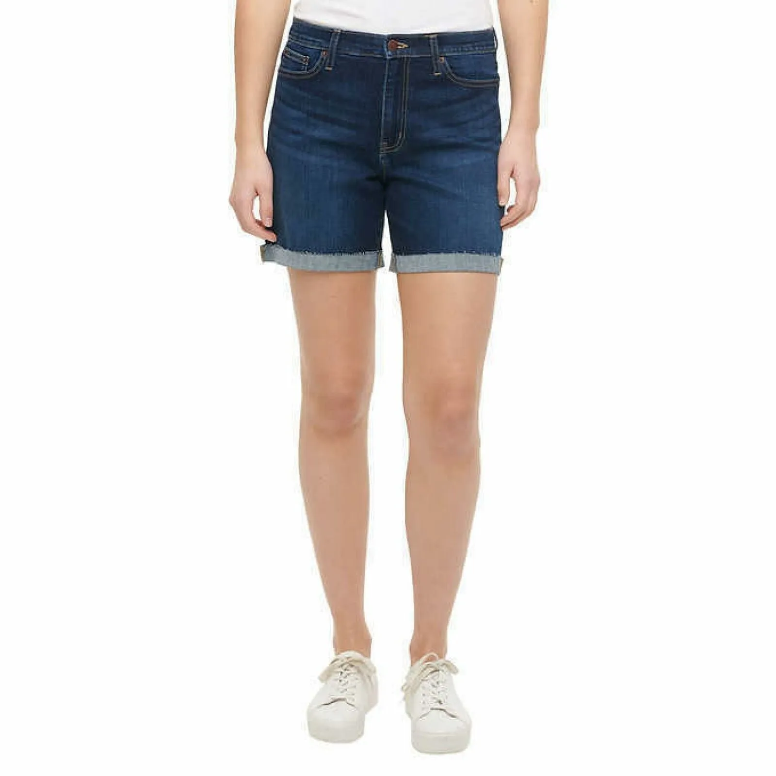 Calvin Klein Jeans Women's Stretch Roll Cuff Denim Shorts Dark Blue 10