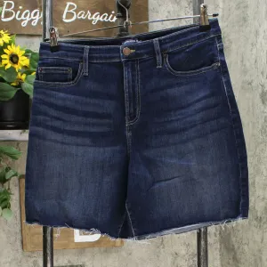 Calvin Klein Jeans Women's Stretch Roll Cuff Denim Shorts Dark Blue 10