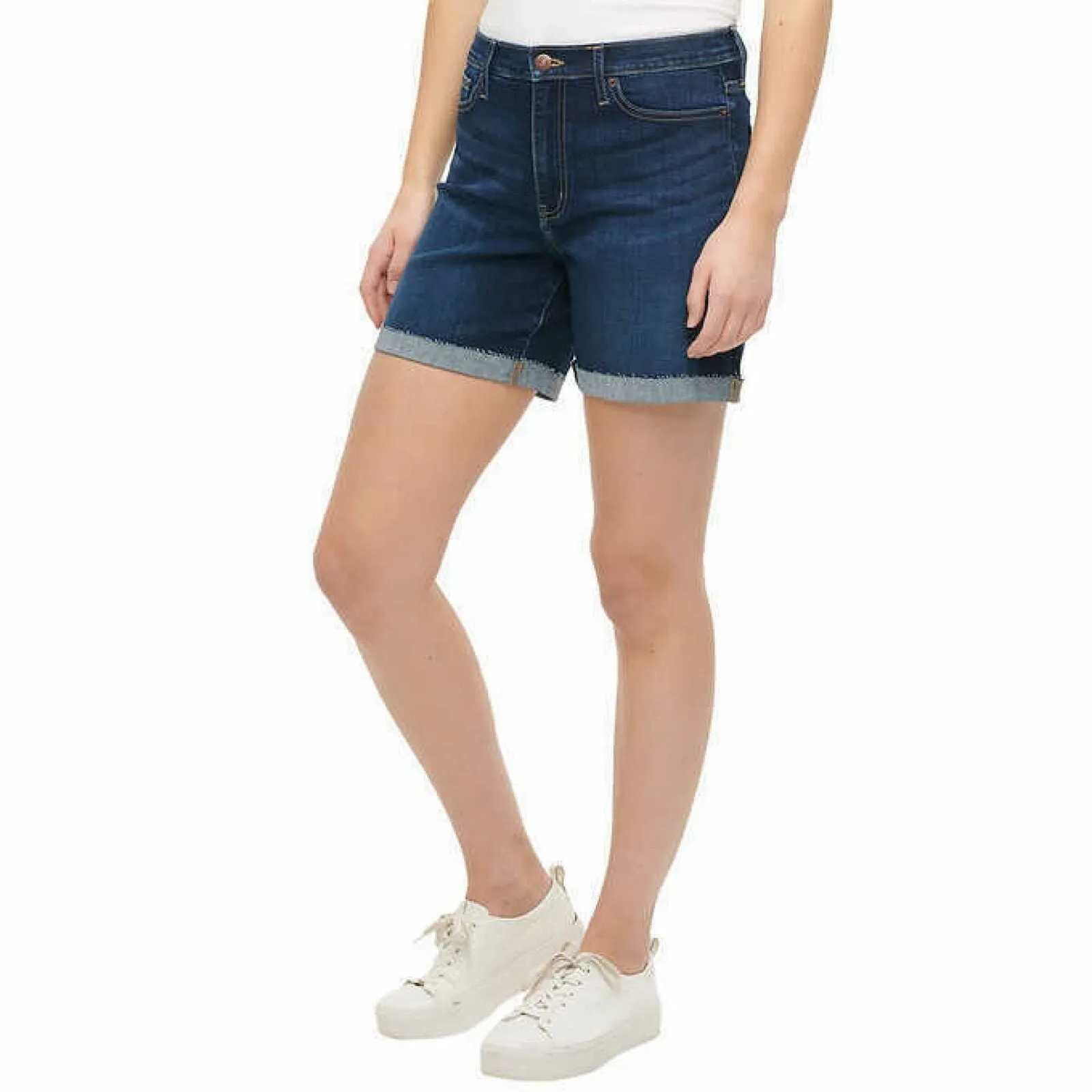 Calvin Klein Jeans Women's Stretch Roll Cuff Denim Shorts Dark Blue 10