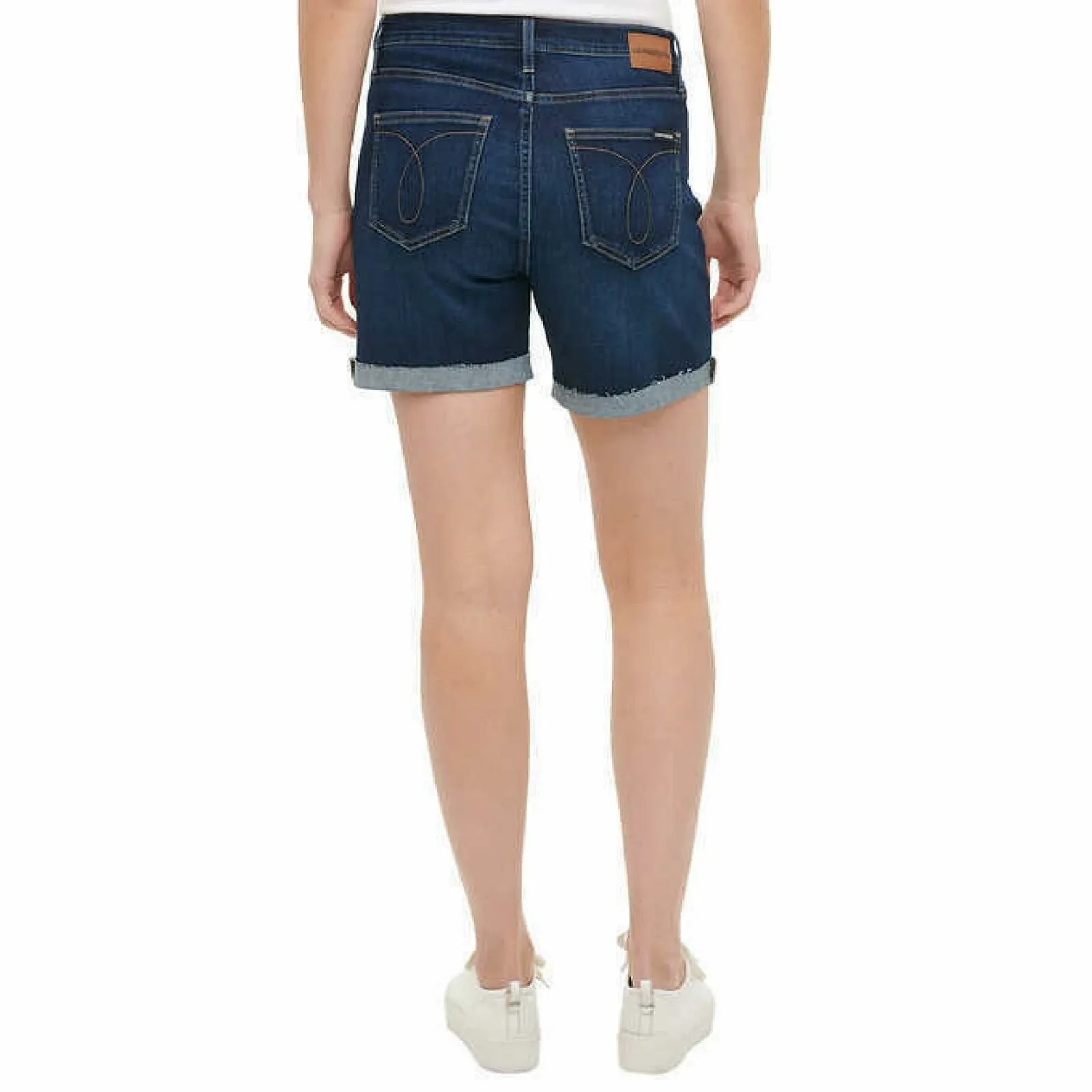 Calvin Klein Jeans Women's Stretch Roll Cuff Denim Shorts Dark Blue 10