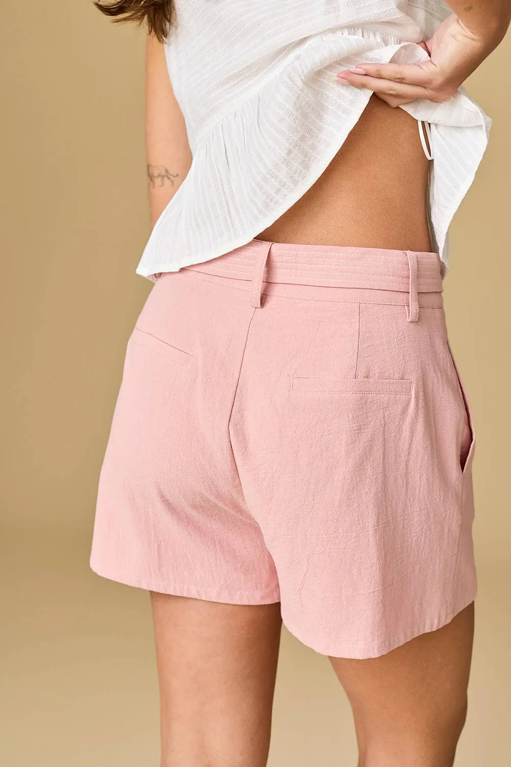 Candace Pleated Linen Shorts w/ Belt