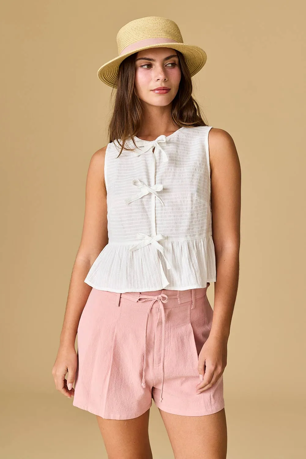Candace Pleated Linen Shorts w/ Belt