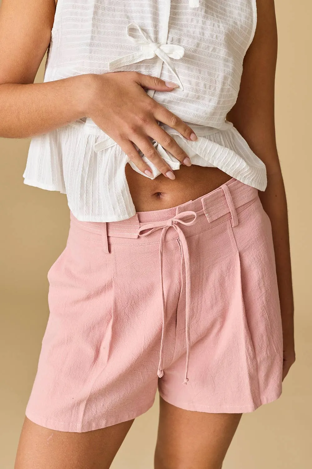 Candace Pleated Linen Shorts w/ Belt