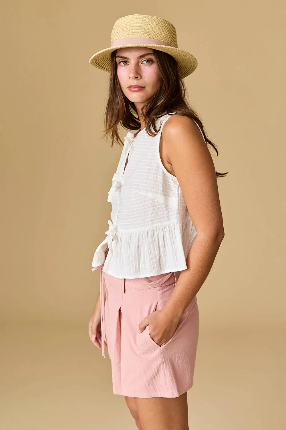 Candace Pleated Linen Shorts w/ Belt