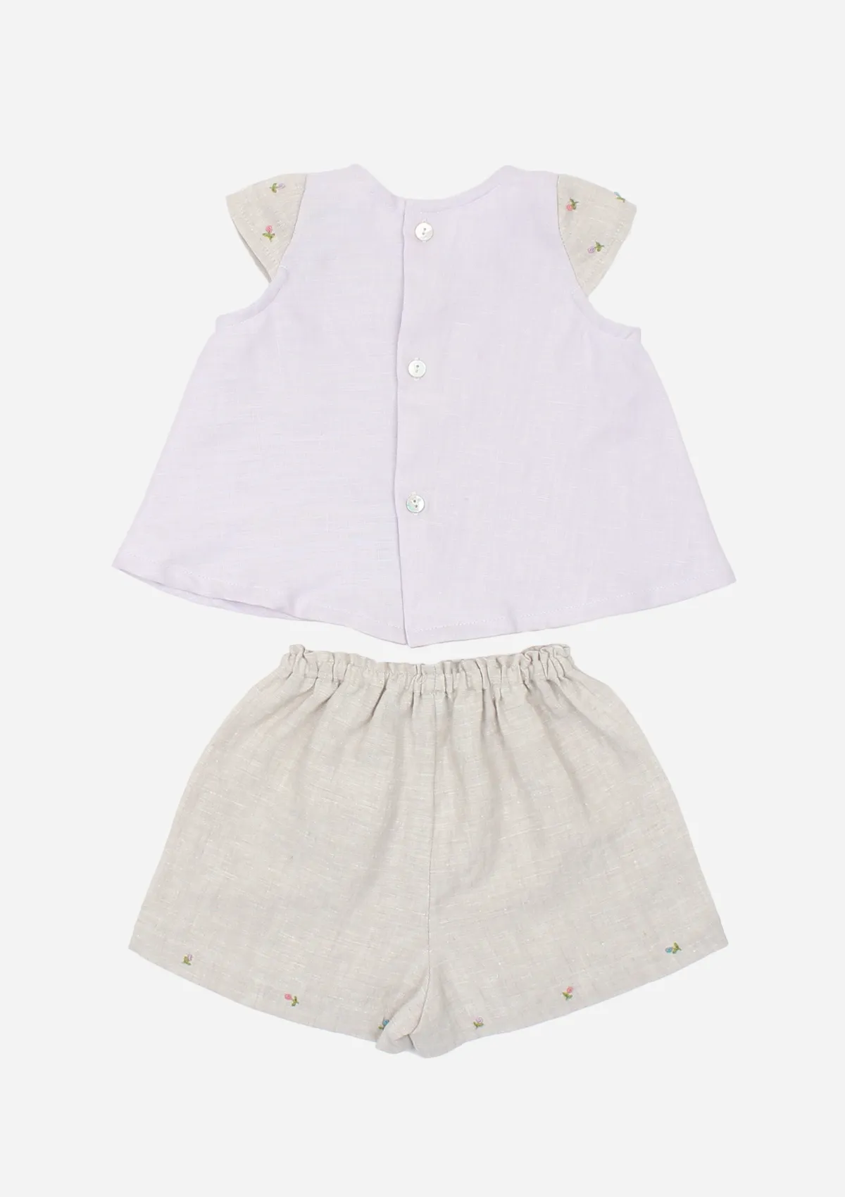 Cap Sleeve Rose Bud Top & Shorts, Lavender & Grey