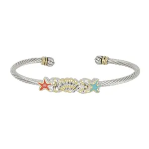Caraíba Collection - Turquoise & Coral Starfish Single Wire Cuff Bracelet