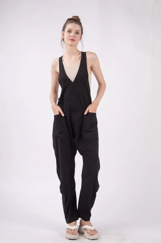 Casual Loose Fit Solid Knit Baggy Jumpsuit