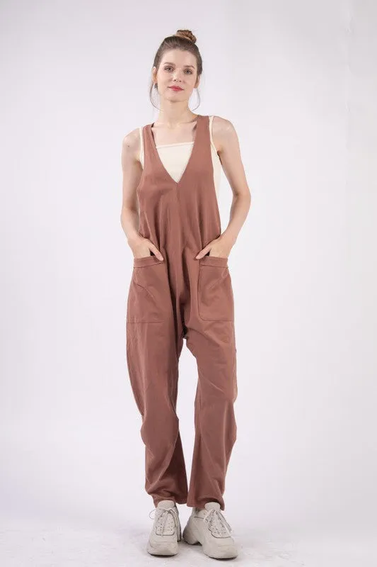 Casual Loose Fit Solid Knit Baggy Jumpsuit