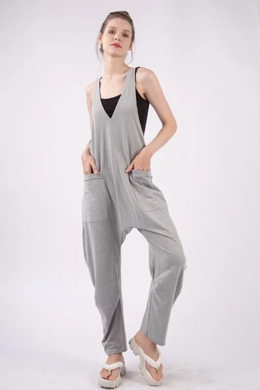 Casual Loose Fit Solid Knit Baggy Jumpsuit