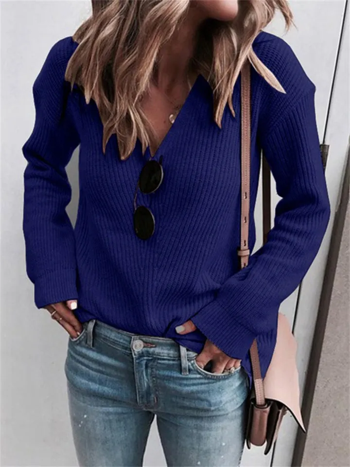 Casual Pullover V-neck Knitting Sweater for Women