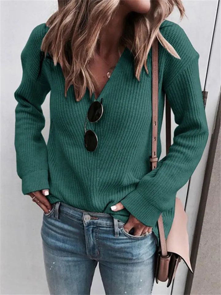 Casual Pullover V-neck Knitting Sweater for Women
