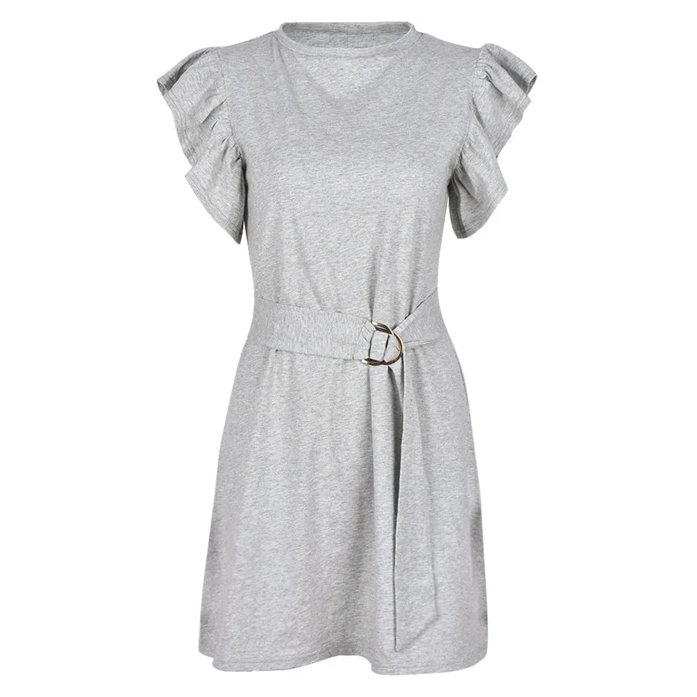Casual Round Collar Ruffles Sleeve Mini Dresses