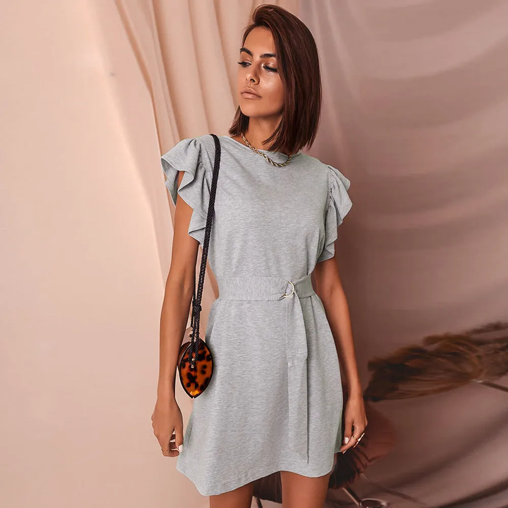 Casual Round Collar Ruffles Sleeve Mini Dresses