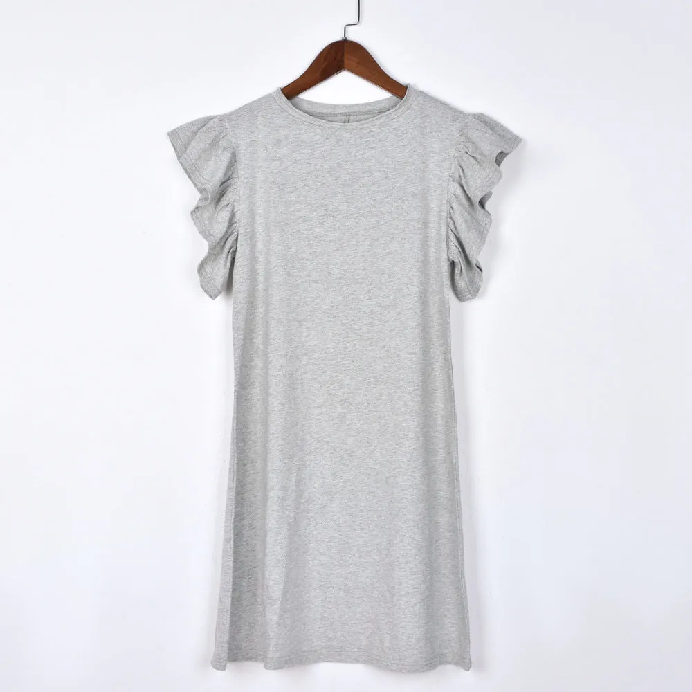 Casual Round Collar Ruffles Sleeve Mini Dresses