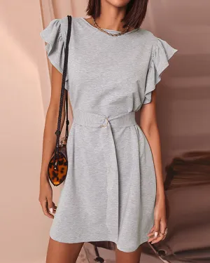 Casual Round Collar Ruffles Sleeve Mini Dresses