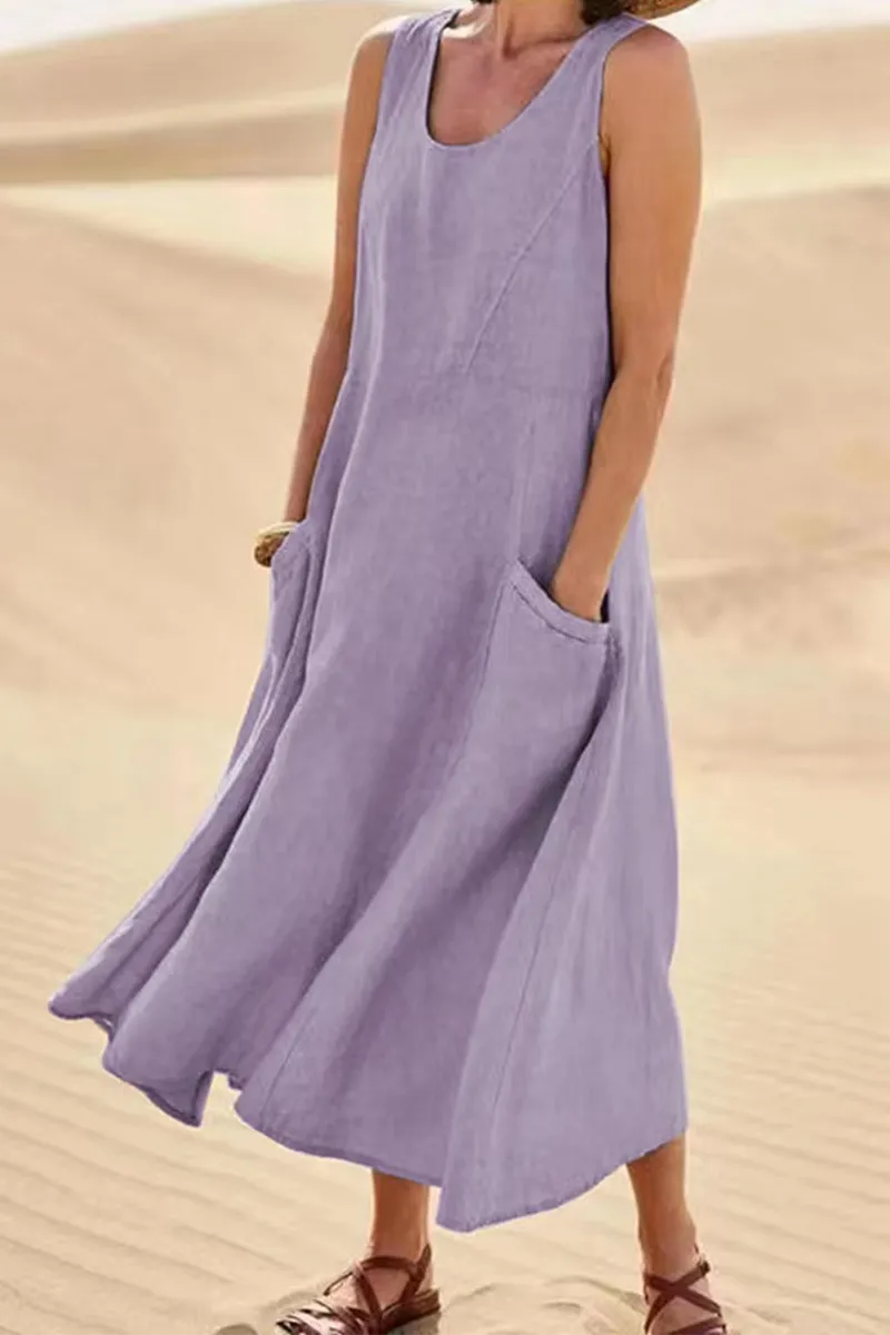 Casual Solid Patchwork U Neck Straight Dresses