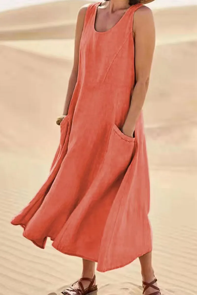 Casual Solid Patchwork U Neck Straight Dresses