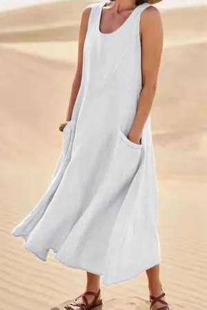 Casual Solid Patchwork U Neck Straight Dresses