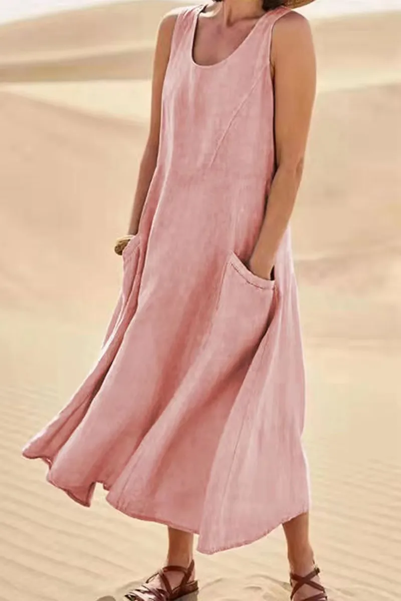 Casual Solid Patchwork U Neck Straight Dresses