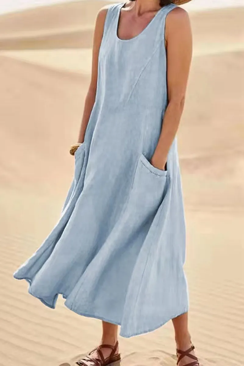 Casual Solid Patchwork U Neck Straight Dresses