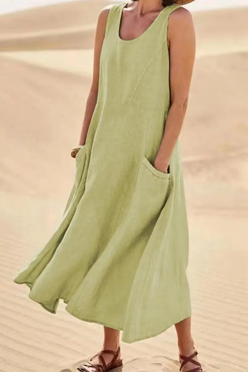 Casual Solid Patchwork U Neck Straight Dresses