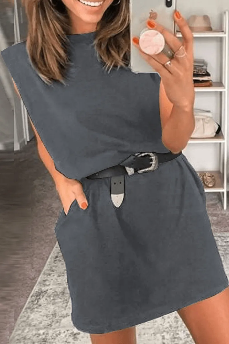 Casual Solid Pocket O Neck One-piece Suits Dresses