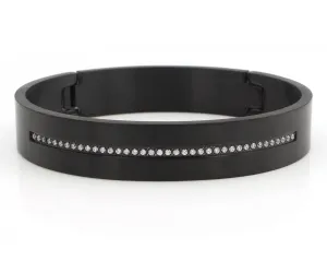 Center Row Wide Black Steel Bangle Bracelet