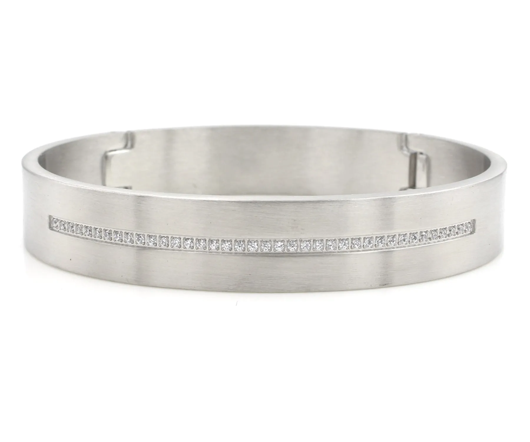 Center Row Wide Stainless Steel Bangle Bracelet