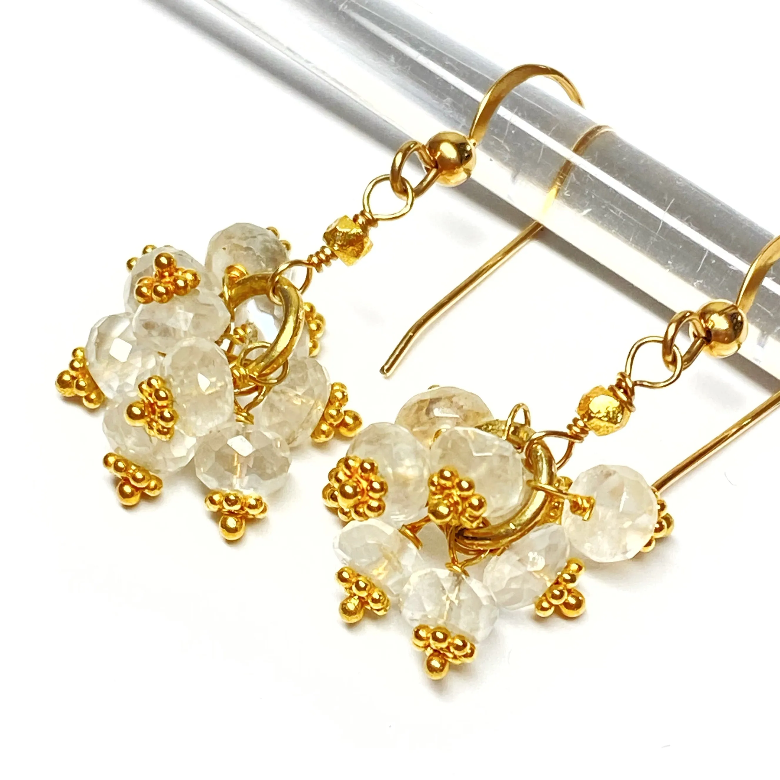 Ceylon Moonstone Cluster Earrings Gold