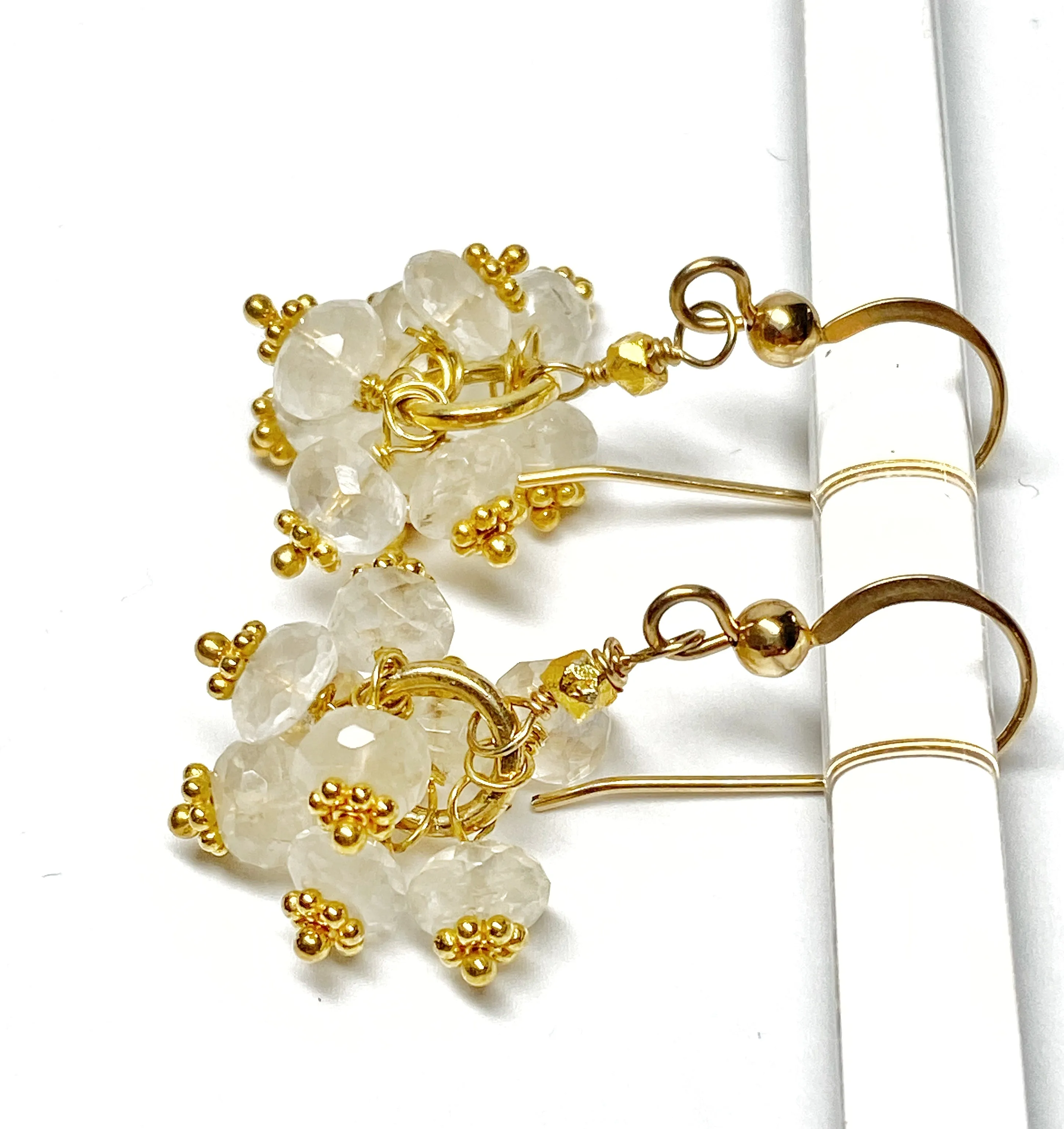 Ceylon Moonstone Cluster Earrings Gold