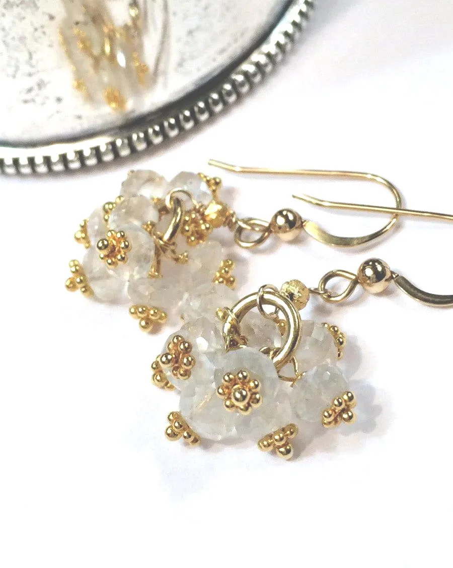 Ceylon Moonstone Cluster Earrings Gold