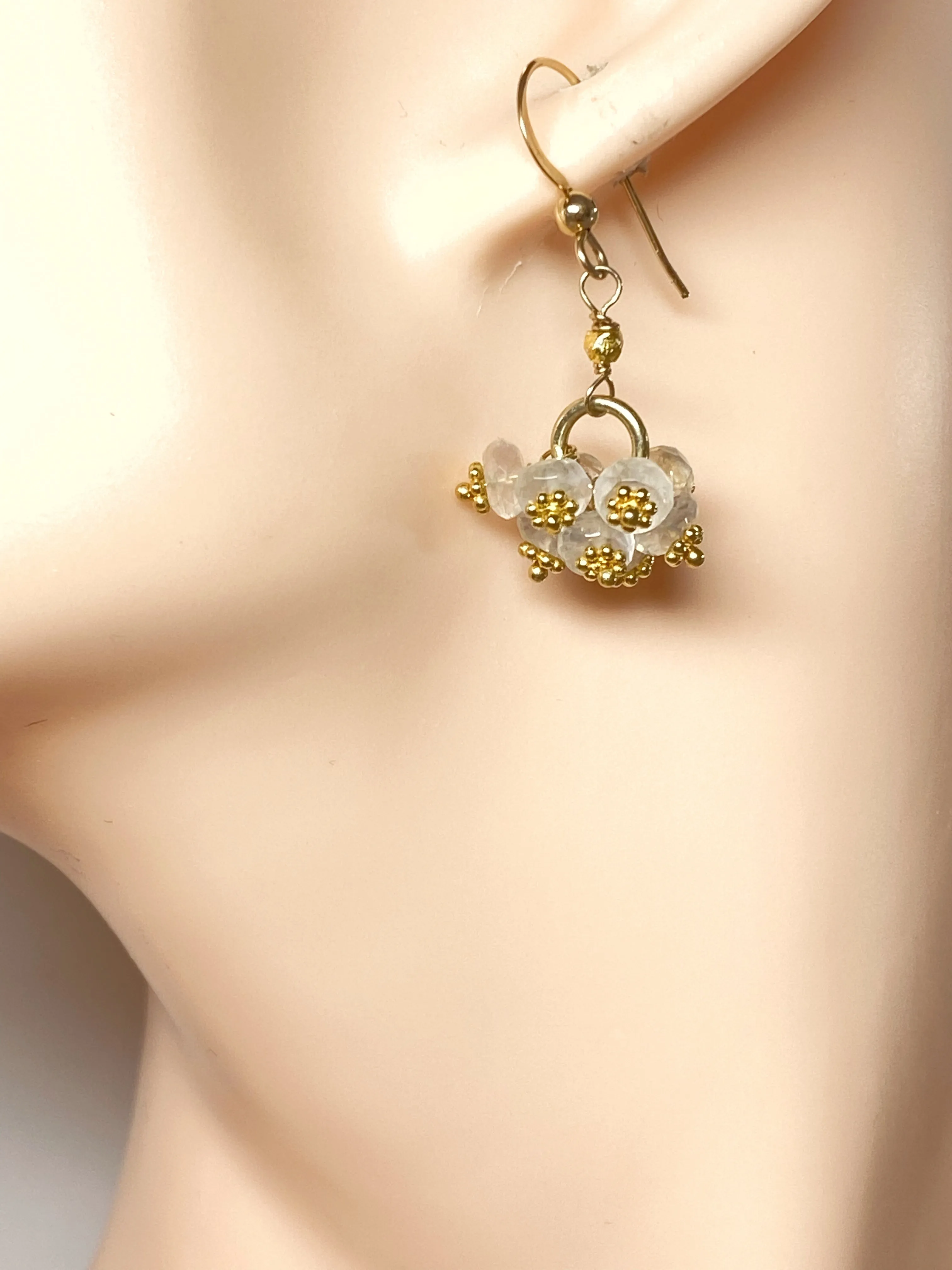 Ceylon Moonstone Cluster Earrings Gold