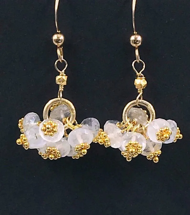 Ceylon Moonstone Cluster Earrings Gold