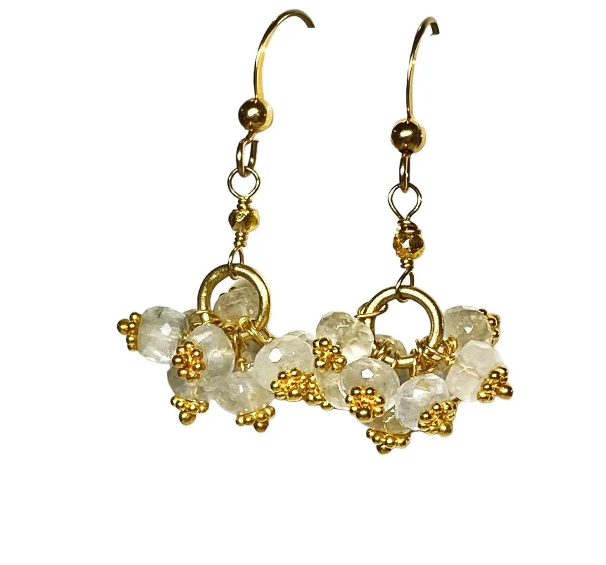 Ceylon Moonstone Cluster Earrings Gold