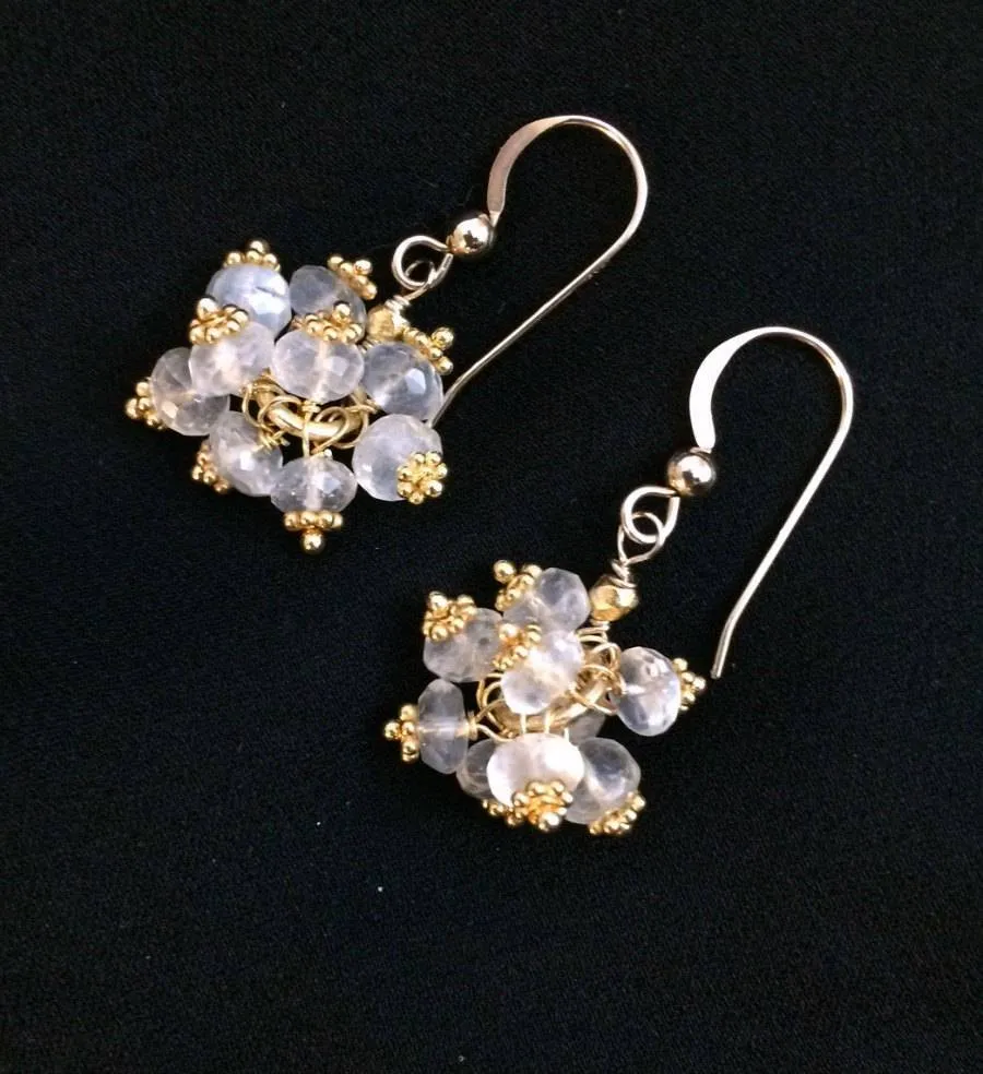 Ceylon Moonstone Cluster Earrings Gold
