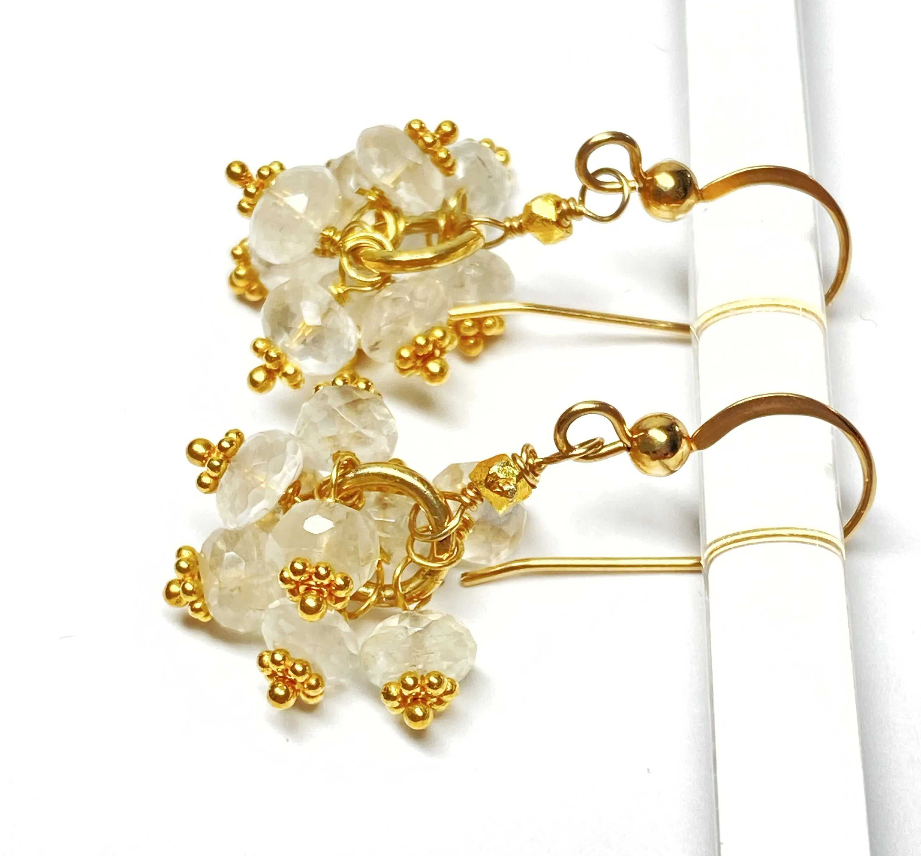 Ceylon Moonstone Cluster Earrings Gold